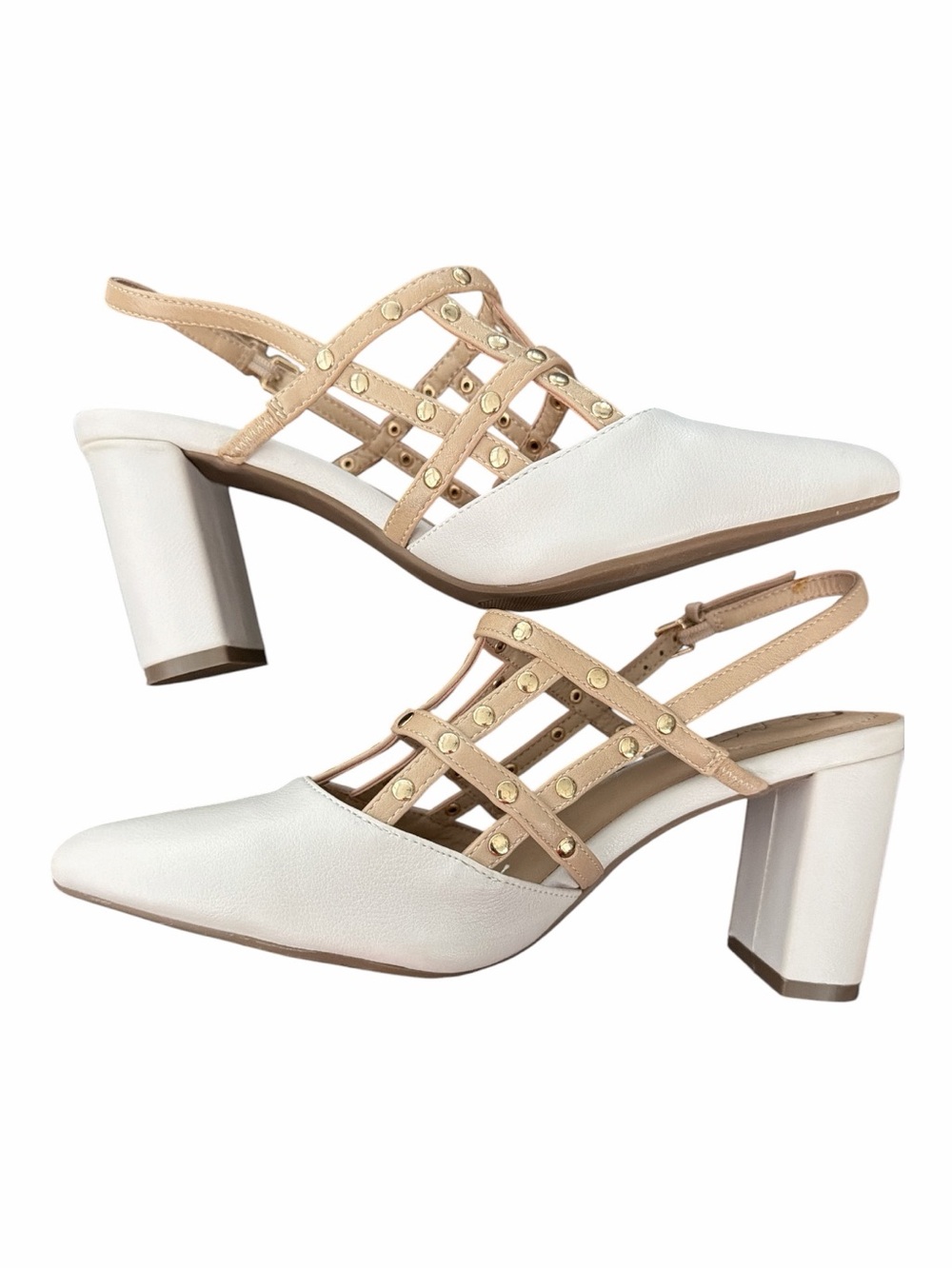 Comfort Est. 1946 Ivory Gold Studded Cage Slingback Heels 7M